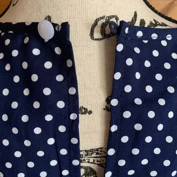 NWOT Navy and White Polka Dot High Low Midi Dress Size Med. - Picture 6 of 8